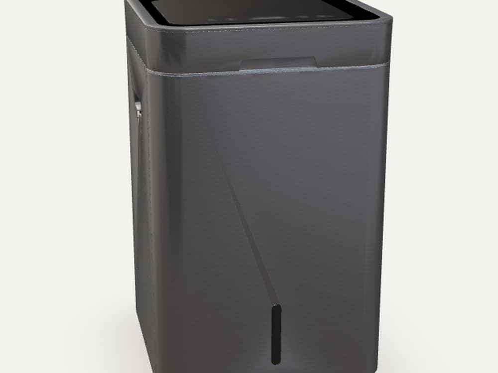 The EcoSense Pro in Silver, closed, its control panel lit